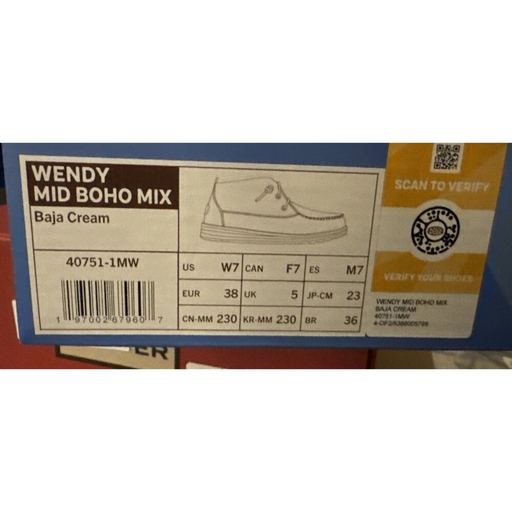 Women’s Size 7 Hey Dude Wendy Mid Boho Mix Baja Cream 40751-1MW NIB - Picture 8 of 8